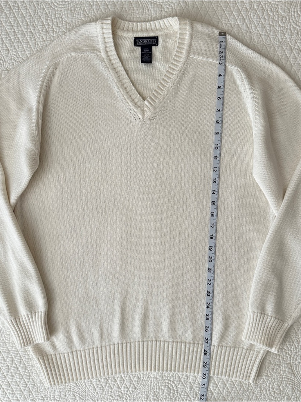Vintage Lands' End USA Cotton V-Neck Sweater Pullover L Tall Minimalist 90s - Picture 6 of 10